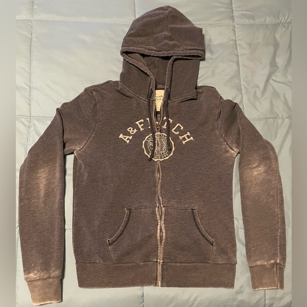 Vintage Abercrombie & Fitch Women’s Zip-Up Hoodie - Slate Blue - SMALL